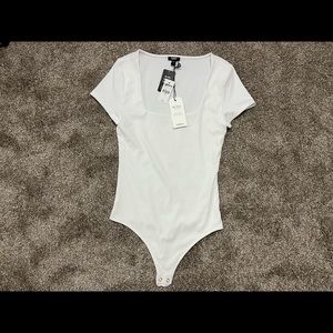 NWT Express Thong Ribbed Bodysuit, White, Size Small